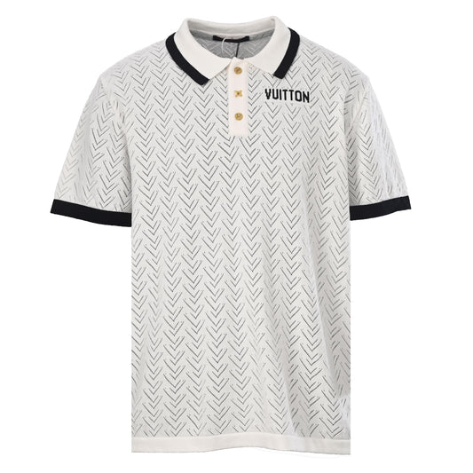 Louis Vuitton Openwork Letter Jacquard Knit Polo | Luxury Resort Wear