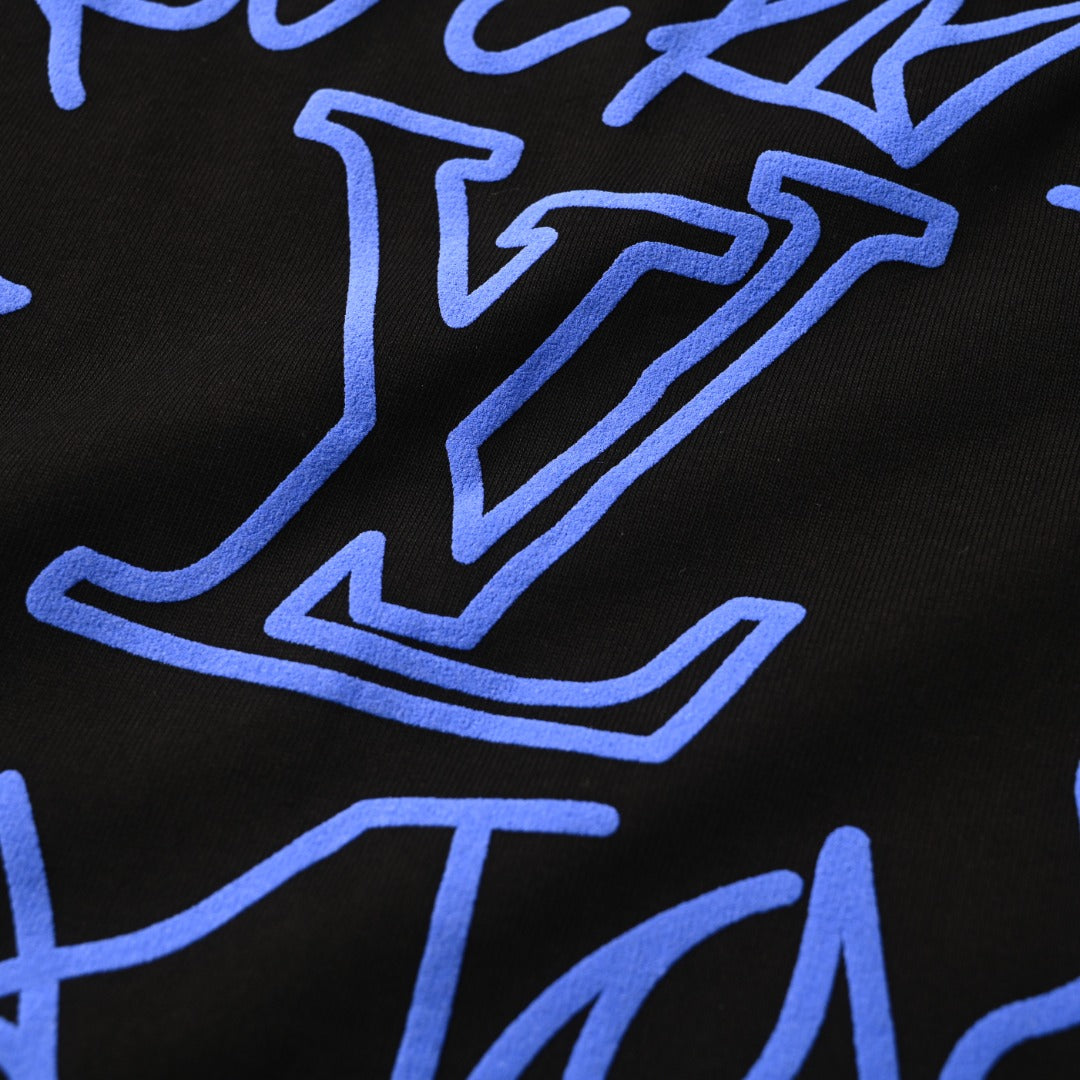 Louis Vuitton Black Dreamin' Man Graffiti Long-Sleeve T-Shirt, Unisex Heavyweight Cotton Crewneck with Blue-Violet Back Logo and Slogan Print