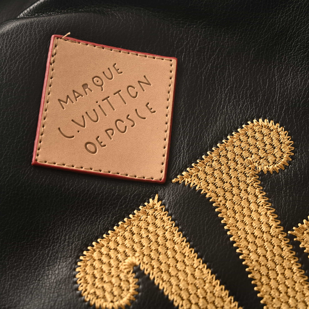 Louis Vuitton Black & Gold Embroidered Collared Leather Jacket | Statement Luxury Outerwear & Designer Streetwear