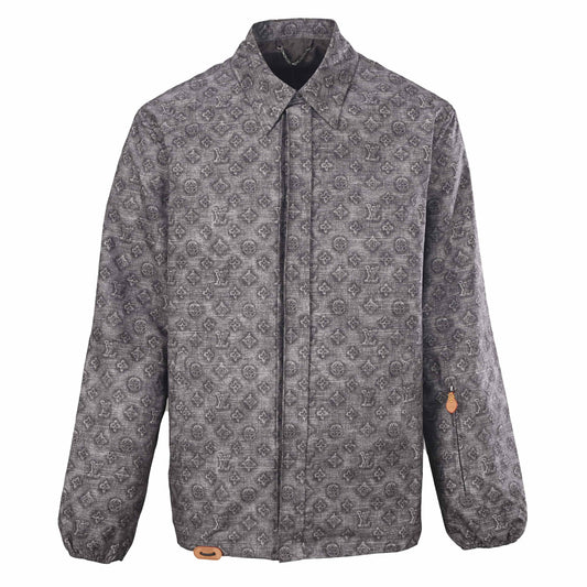 Louis Vuitton Digital Print Collared Jacket with Leather Trim | Graphic Designer Outerwear for Modern Casual Streetwear