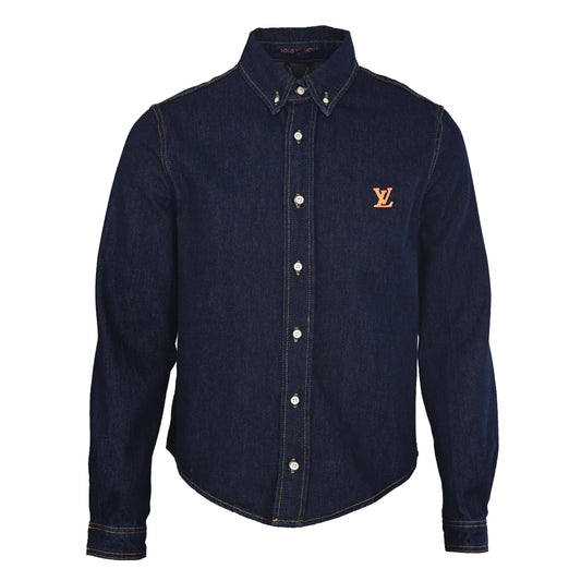 Louis Vuitton Indigo Denim Button-Down Shirt | Designer Casual Leather Logo