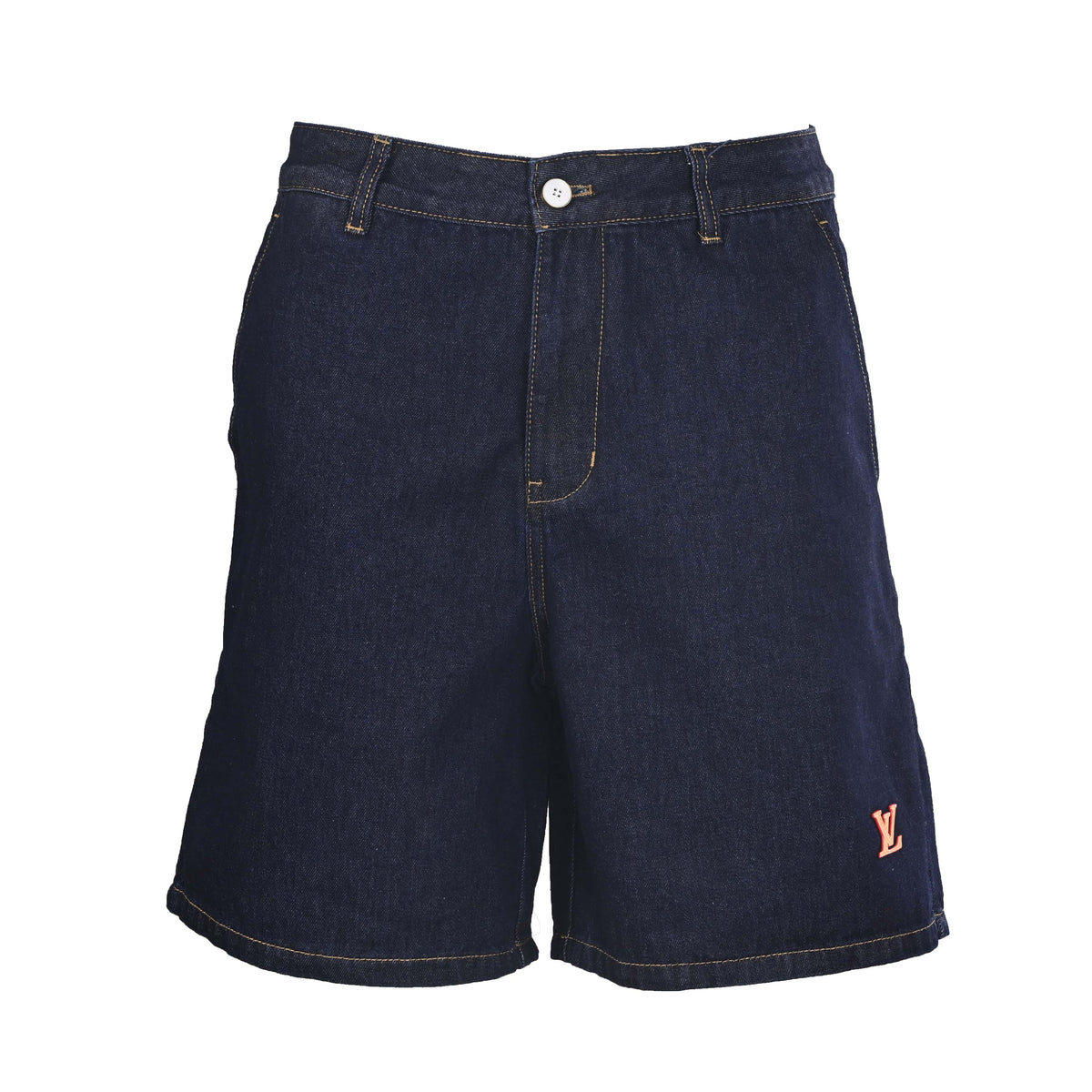 Louis Vuitton Dark Indigo Denim Shorts | Leather Logo Designer Streetwear