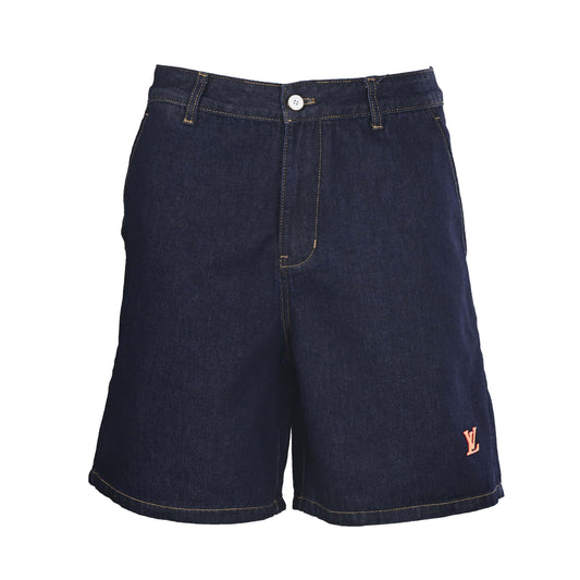 Louis Vuitton Dark Indigo Denim Shorts | Leather Logo Designer Streetwear