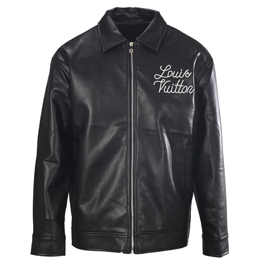 Louis Vuitton Mount Fuji & Train Embroidered Leather Jacket | Collared Designer Outerwear & Luxury Streetwear