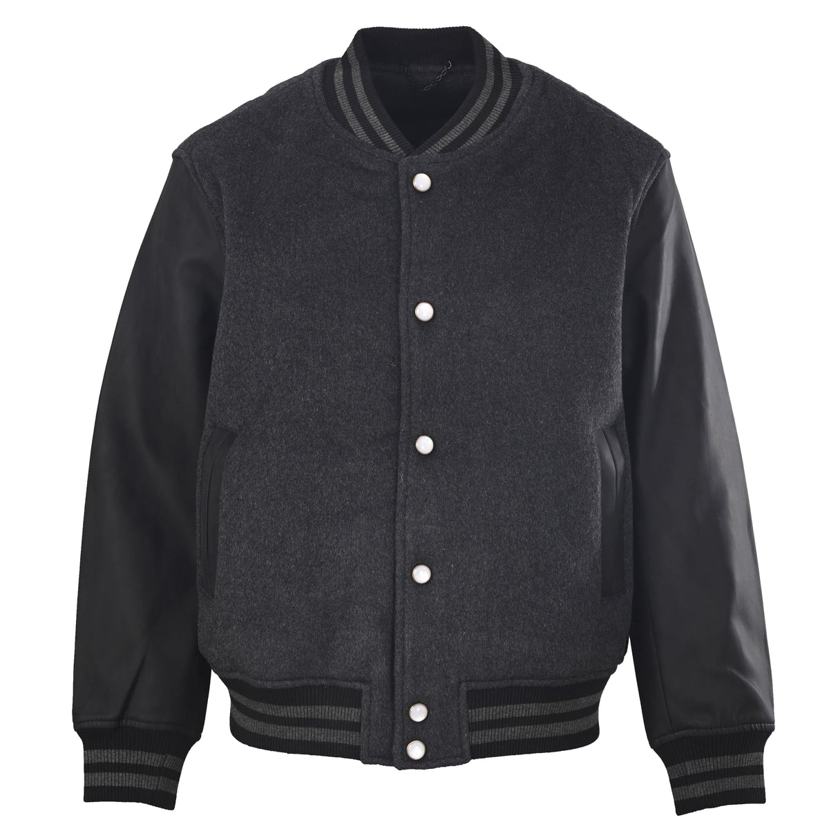Louis Vuitton Embroidered Letter Varsity Jacket with Leather Sleeves | Cotton & Wool Designer Baseball Outerwear