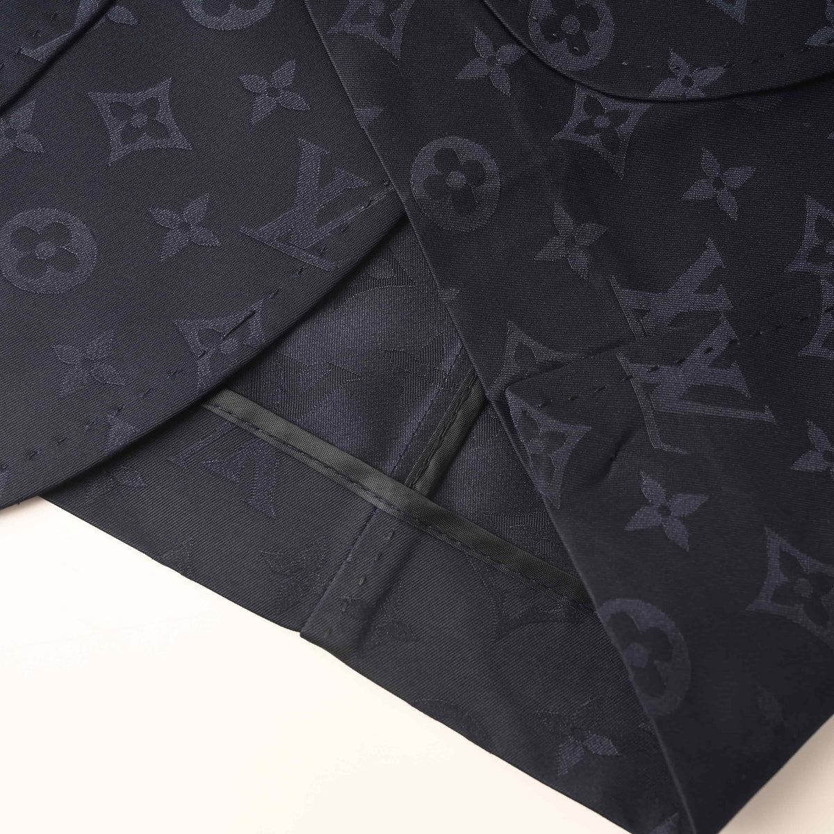 Louis Vuitton Navy Monogram Jacquard Wool Suit Jacket, Fitted Single-Breasted Blazer with Two-Button Front, Notch Lapels and Patch Pockets