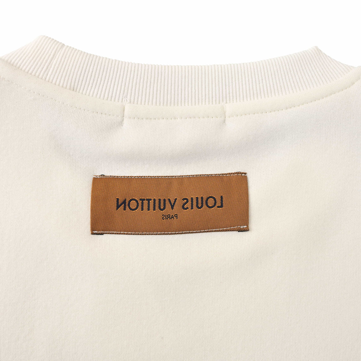 Louis Vuitton White Crest Graphic Sweatshirt with Black Shield Logo, Oversized Unisex Cotton Crewneck Pullover for Clean Casual Style