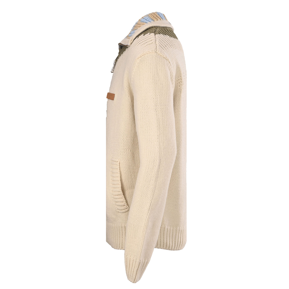 Louis Vuitton Cream Merino Wool-Blend Zip-Up Cardigan with Leather Logo Patch, Chunky Knit Sweater Jacket and Contrast Stand Collar