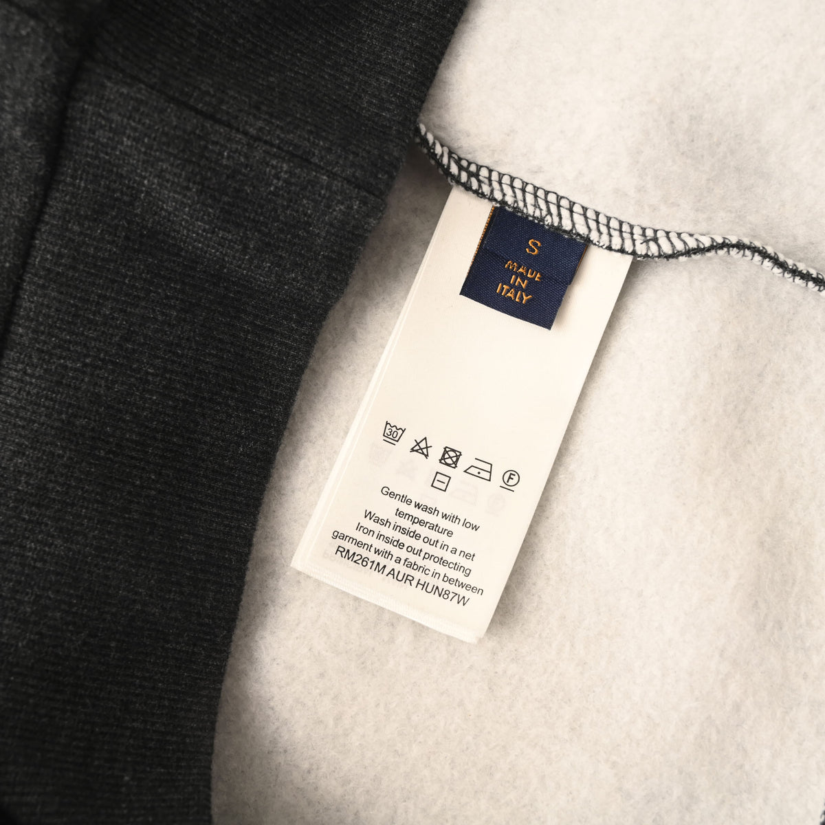 Louis Vuitton Charcoal Cotton Fleece Crewneck Sweatshirt with Embroidered Chest Logo, Zip Sleeve Pocket and Contrast Monogram Flower Back Detail