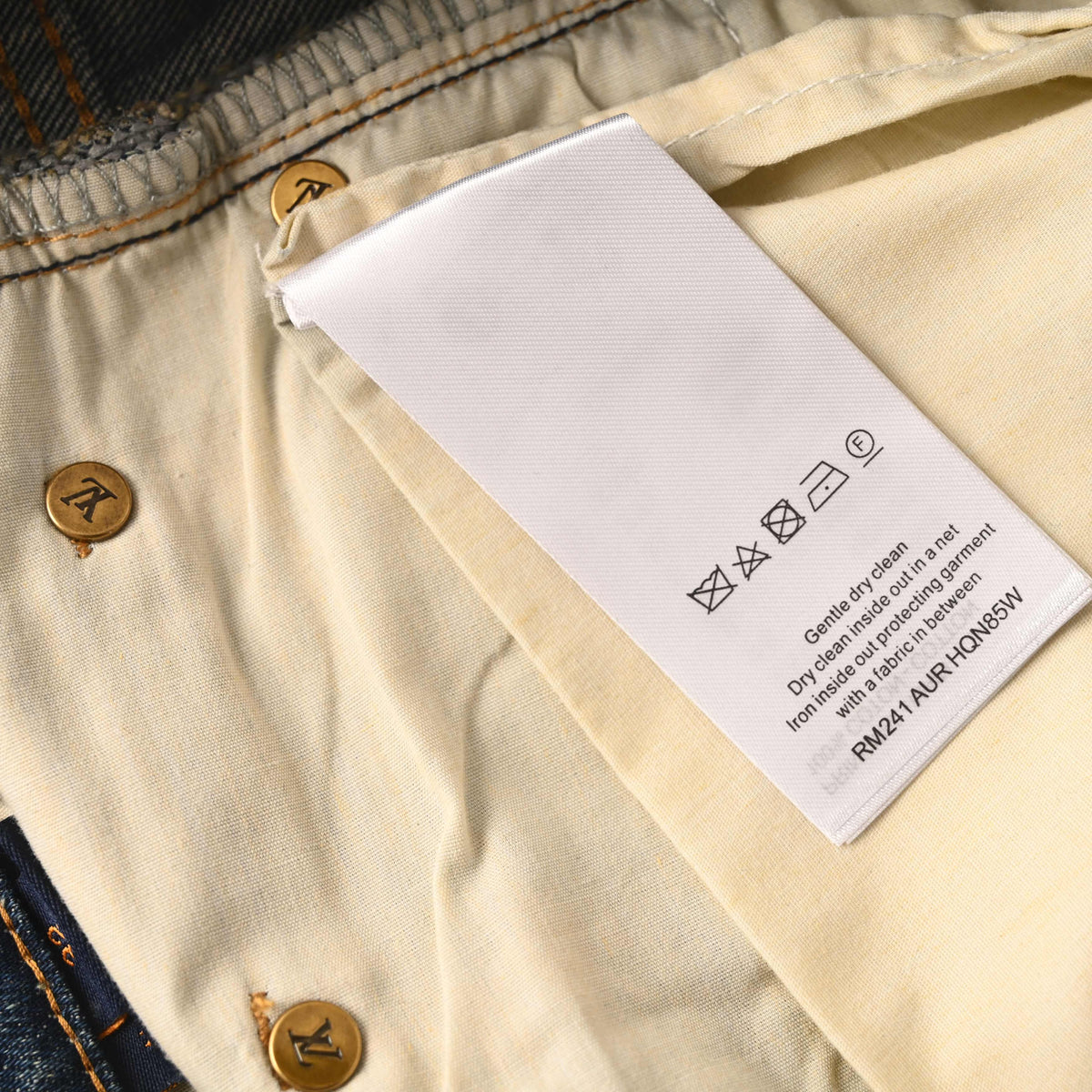 Louis Vuitton Washed Blue Straight-Leg Jeans with Brown Leather Back Pockets, Vintage-Inspired Designer Denim