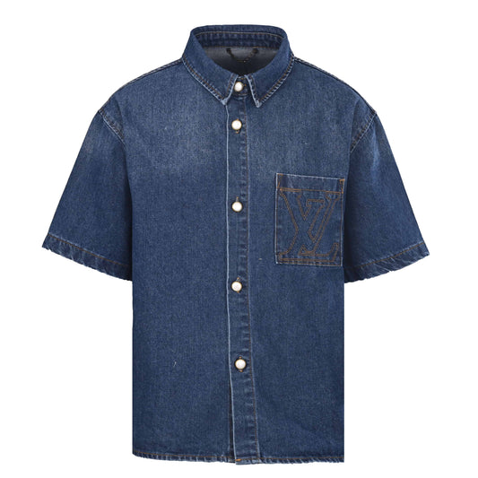 Louis Vuitton Navy Denim Pocket Logo Shirt | Designer Smart Casual
