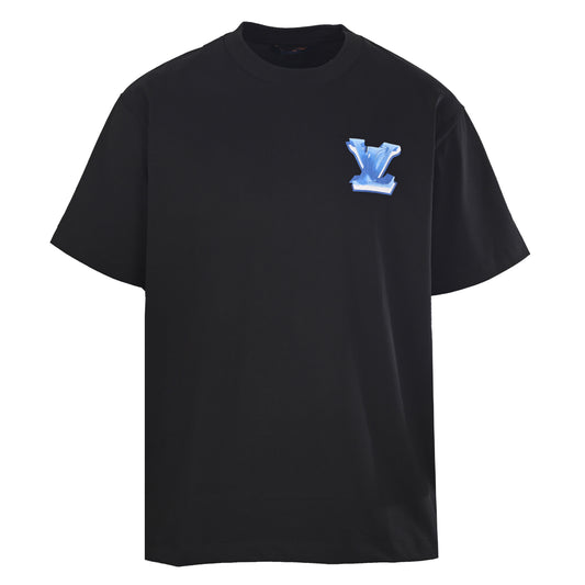 Louis Vuitton Crystal-Effect Ice Blue Logo T-Shirt | Designer Statement Tee