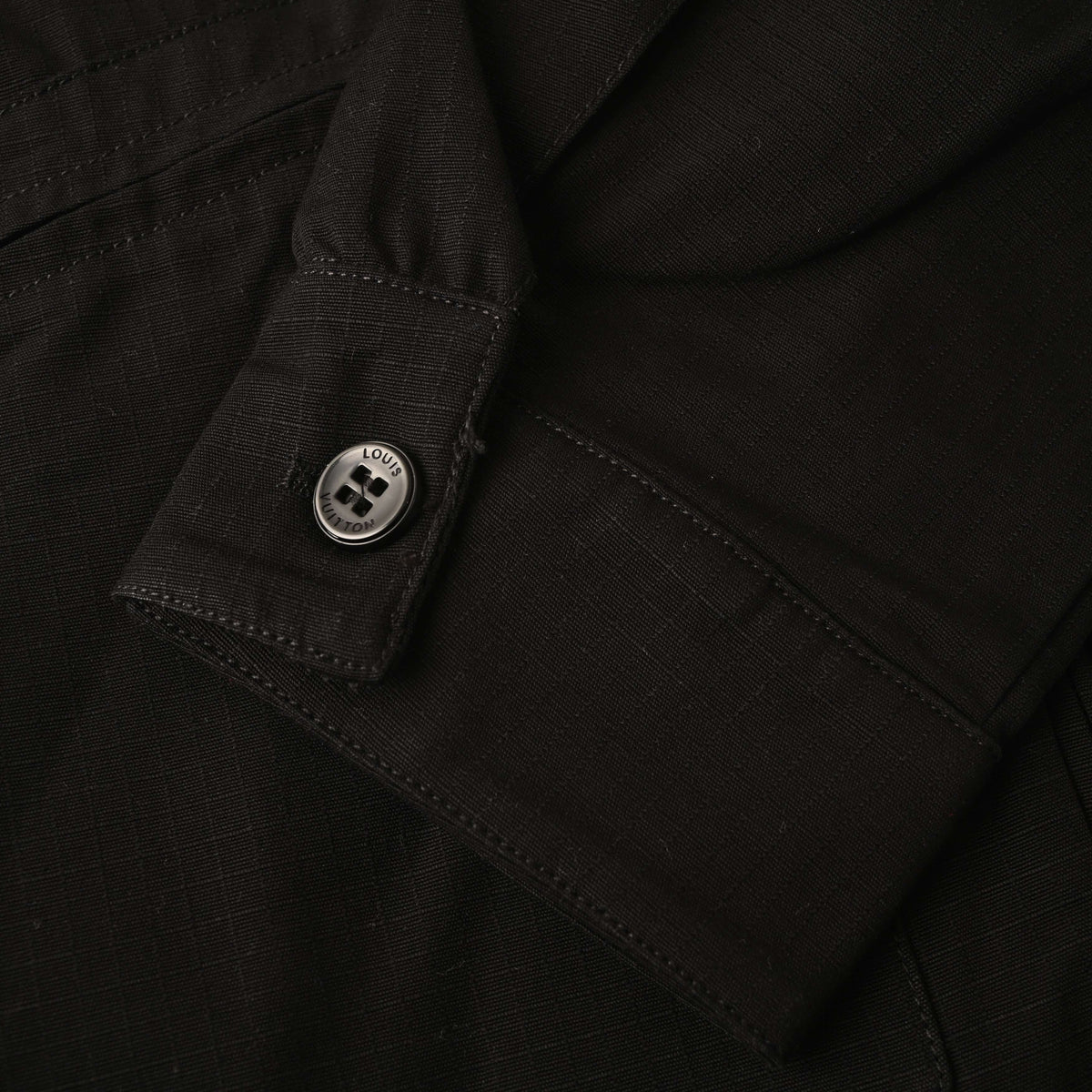 Louis Vuitton Metal Logo Workwear Jacket with Leather Sleeve Panels | Luxury Designer Utility-Inspired Streetwear