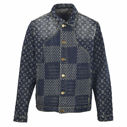Louis Vuitton Monogram & Checkerboard Patchwork Denim Jacket | Designer Casual Streetwear Layer