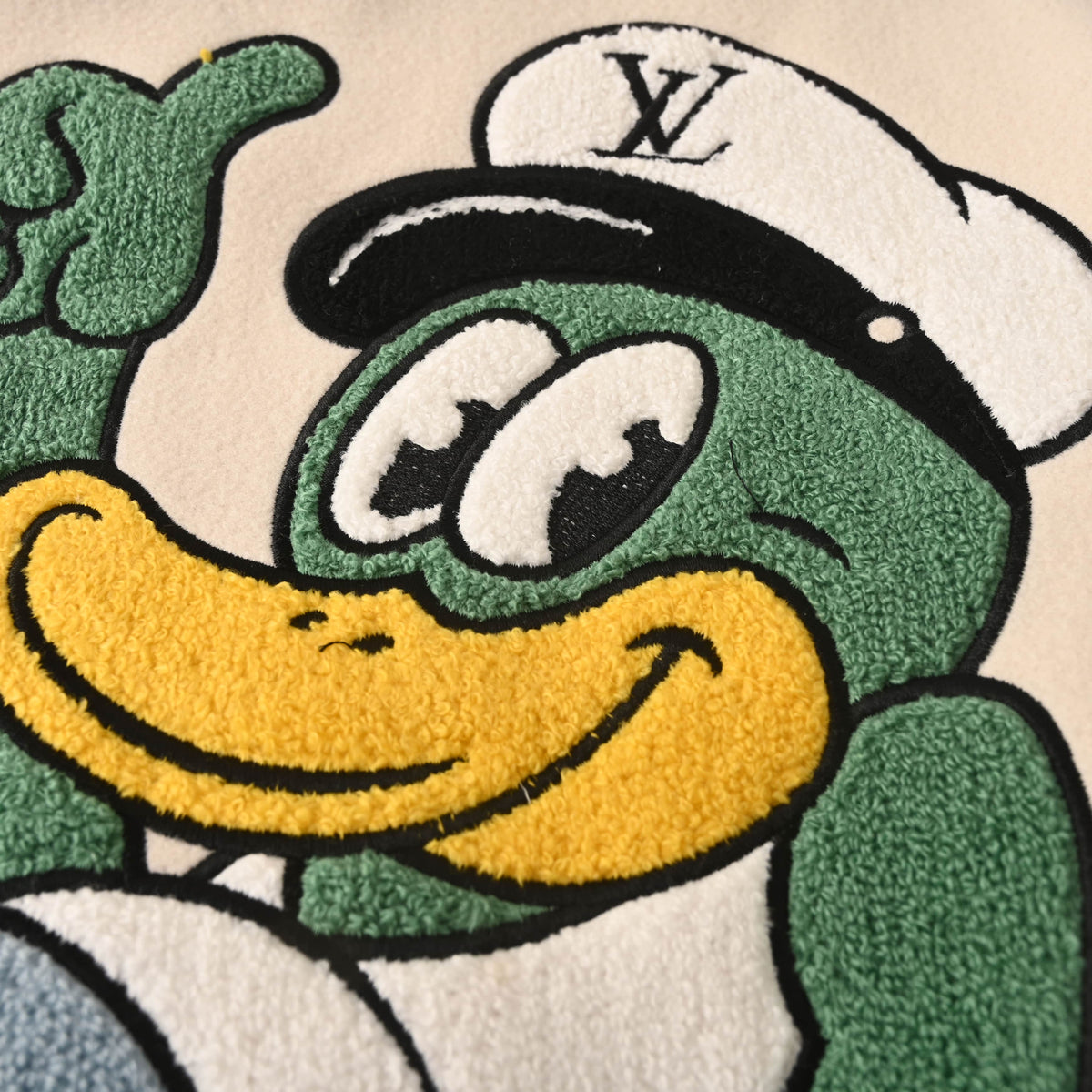 Louis Vuitton Duck Chenille Embroidered Varsity Jacket with Monogram Embossed Sleeves | Designer Streetwear & Collegiate Style