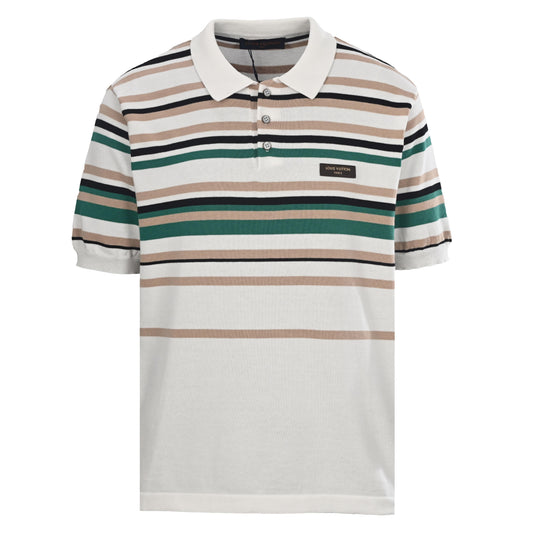Louis Vuitton Striped Knit Polo with Leather Patch | Luxury Casualwear