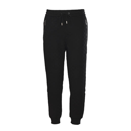 Louis Vuitton Black Checkerboard Detail Joggers with Zip Pockets, Tapered Drawstring Pants for Designer Athleisure