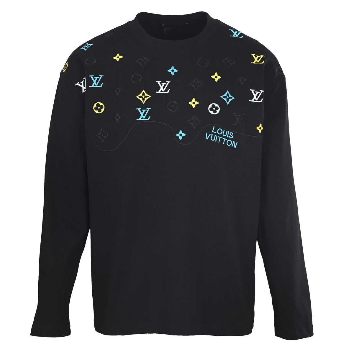 Louis Vuitton Colorblock Wave Monogram Tee with Letter Embroidery | Long-Sleeve Designer Luxury Streetwear