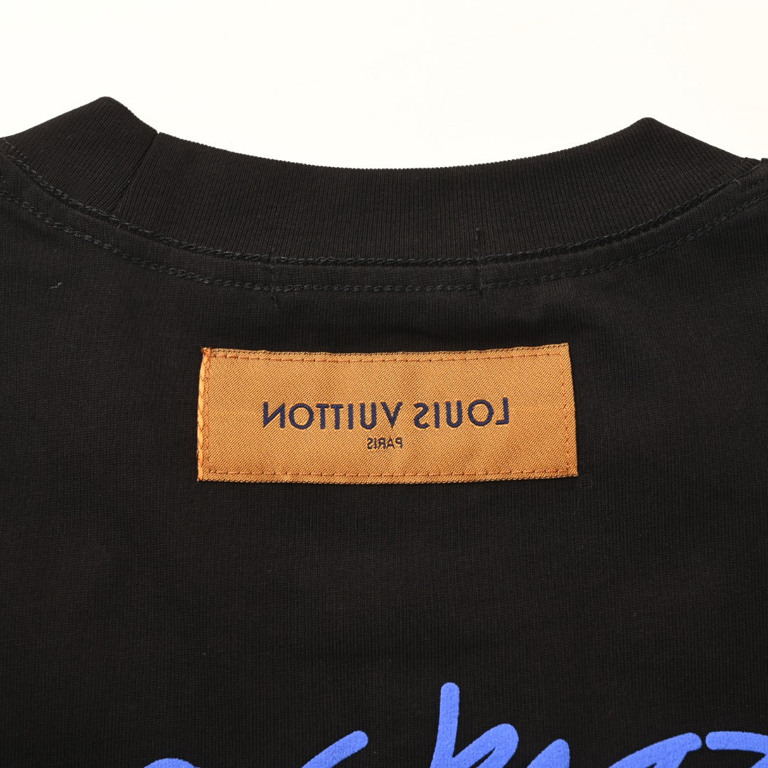 Louis Vuitton Black Dreamin' Man Graffiti Long-Sleeve T-Shirt, Unisex Heavyweight Cotton Crewneck with Blue-Violet Back Logo and Slogan Print