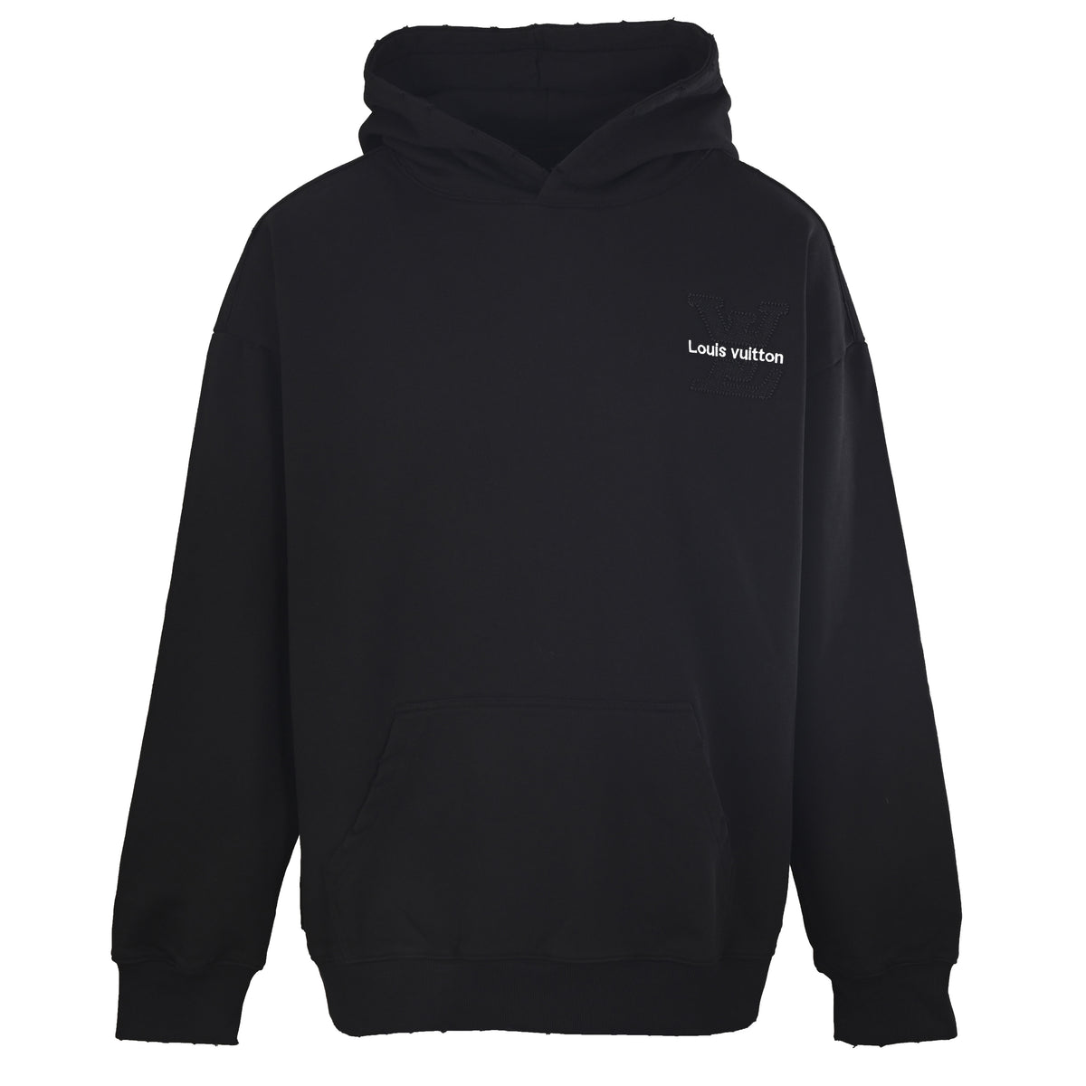 Louis Vuitton Distressed Hoodie with Tatami-Stitch Embroidered Letter Logo | Designer Grunge Streetwear