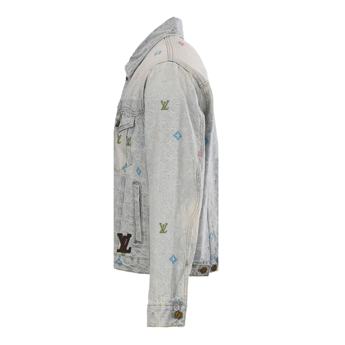 Louis Vuitton Candy-Color Monogram Embroidered Denim Jacket - Vintage Light Blue Cotton Jacquard Streetwear