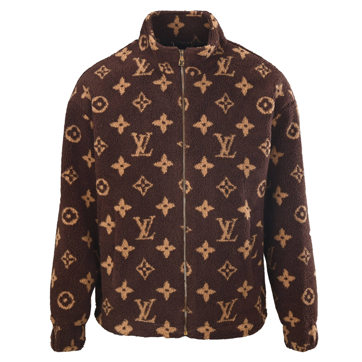 Louis Vuitton Dark Brown Monogram Teddy Fleece Jacket - Stand-Collar Zip-Up Designer Casual Outerwear