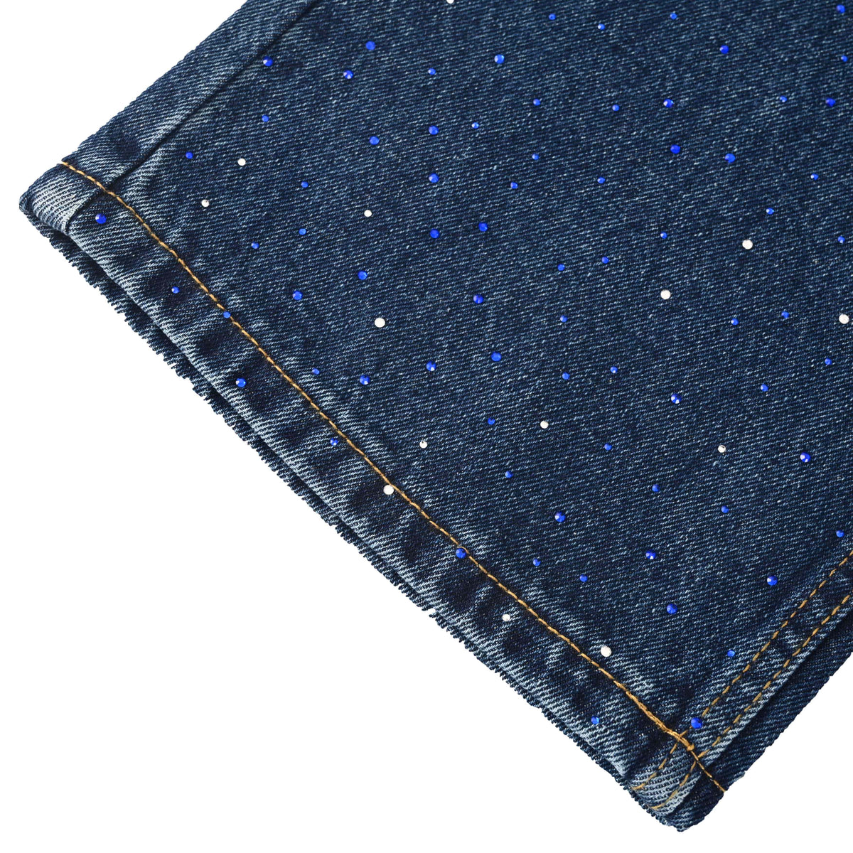 Louis Vuitton Washed Indigo Rhinestone Straight-Leg Jeans, Unisex Vintage-Look Denim Trousers with Scattered Sparkle and Five-Pocket Styling
