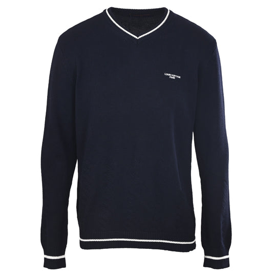 Louis Vuitton Embroidered Cable Knit V-Neck Sweater | Designer Preppy Knitwear for Smart Casual Layering