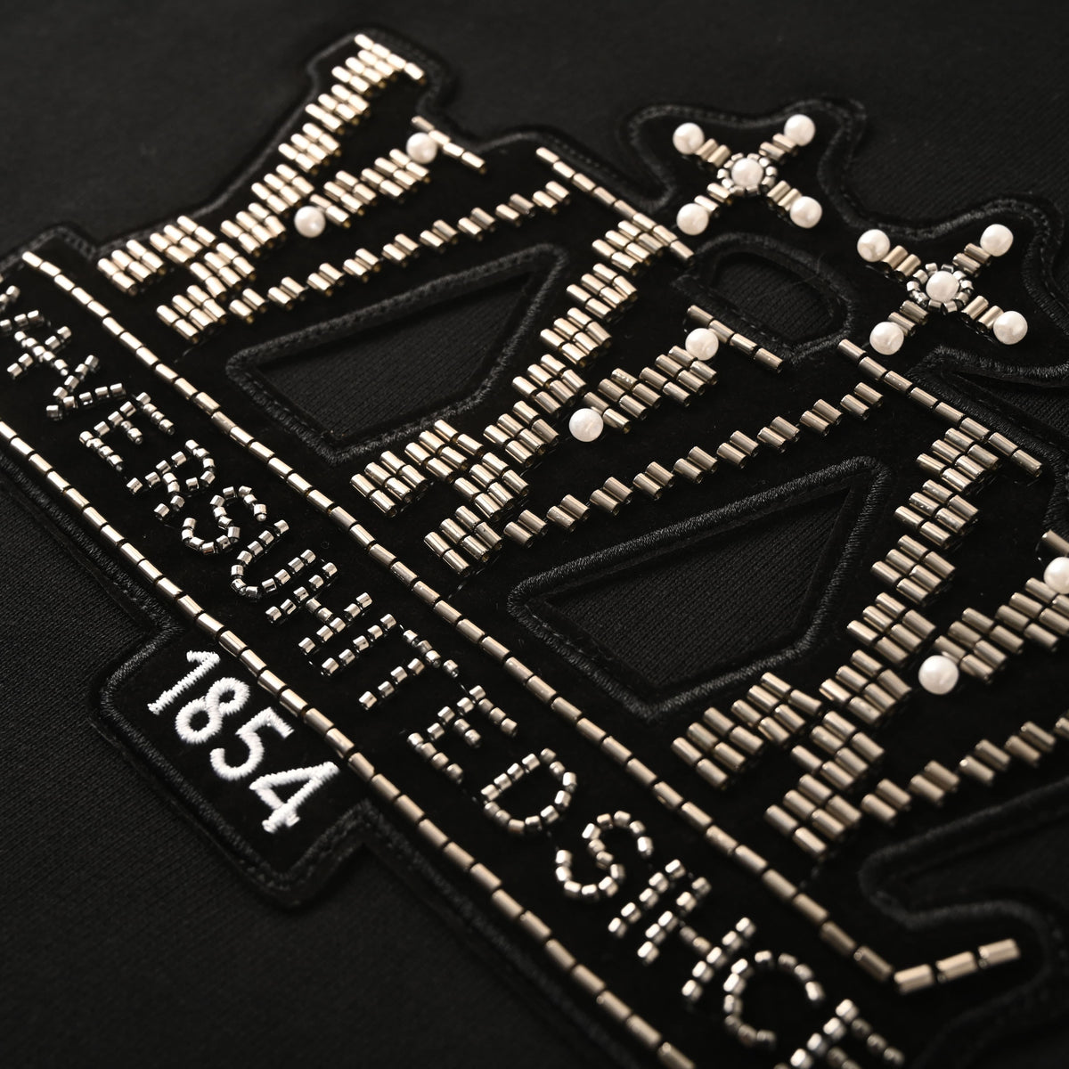 Louis Vuitton Black Beaded Logo Crewneck Sweatshirt, Unisex Relaxed-Fit Cotton French Terry Pullover with Embroidered Chest Detail and Ribbed Trims