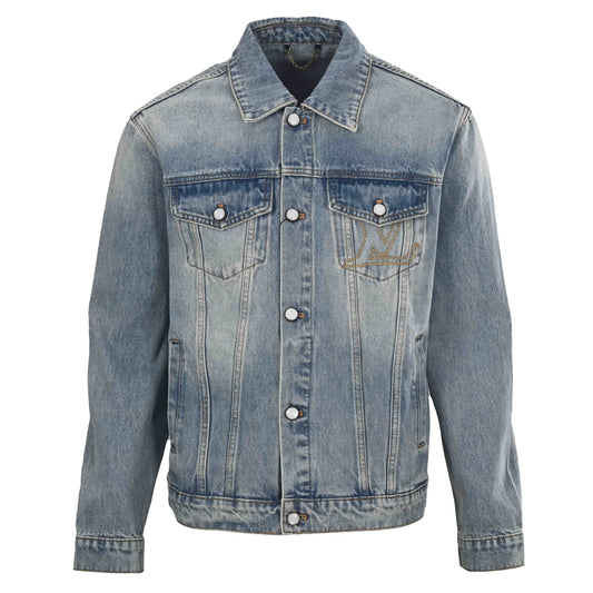 Louis Vuitton Truck Motif Denim Jacket - Faded Wash Embroidered Cotton Designer Streetwear Outerwear