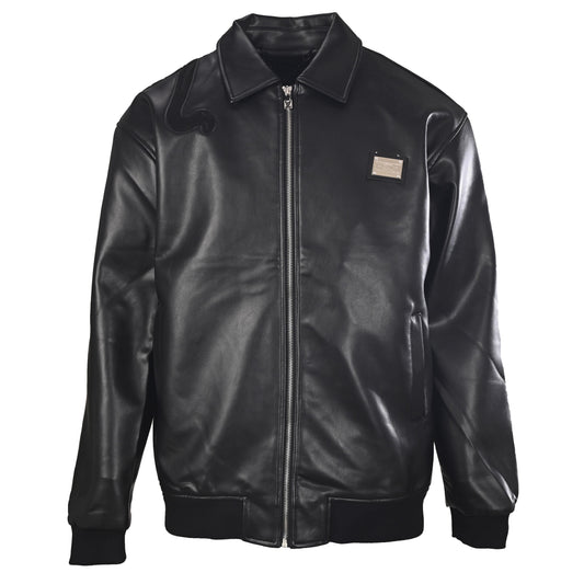 Louis Vuitton Tiger Embroidered Leather Jacket with Subtle Pattern | Collared Designer Outerwear & Statement Street Style