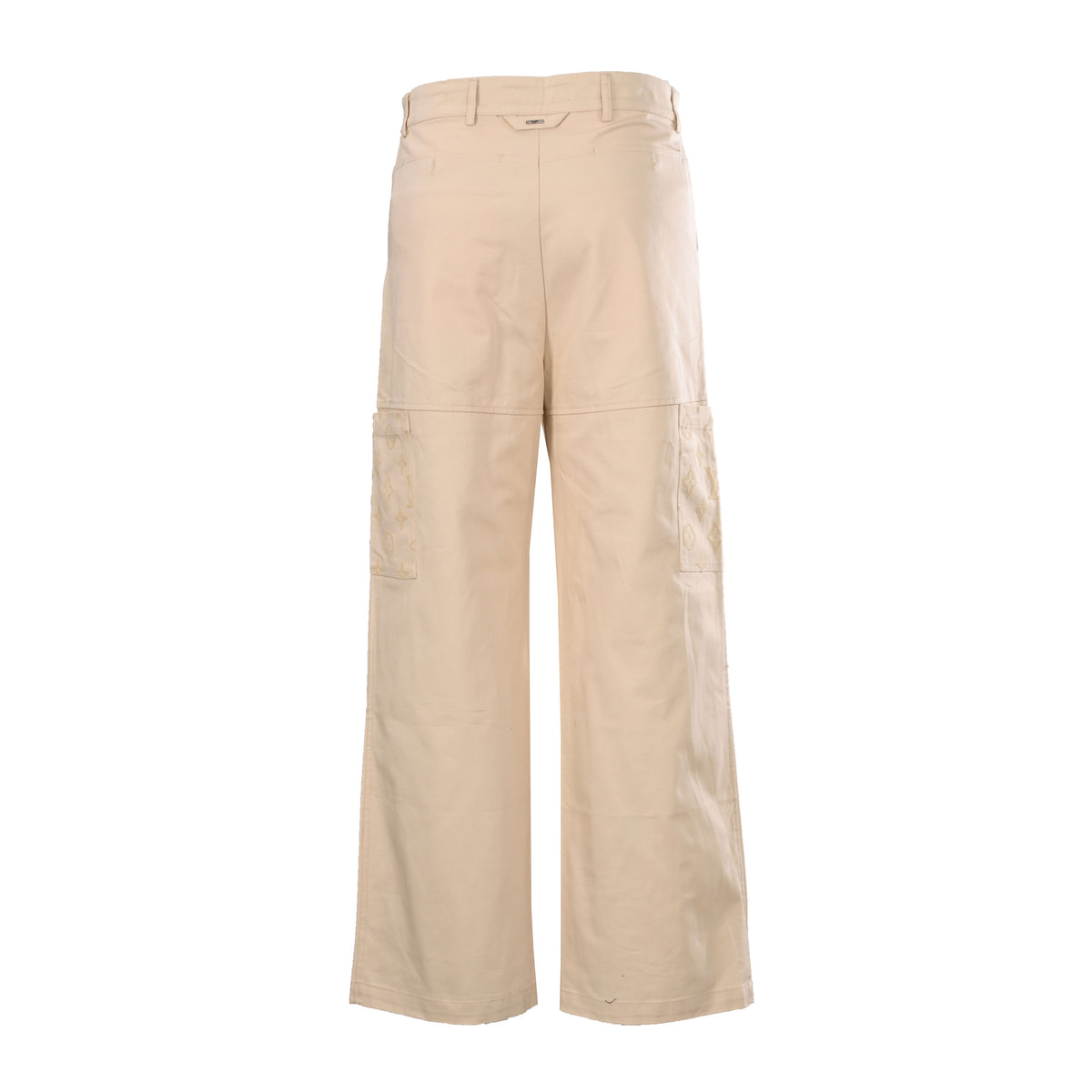 Louis Vuitton Flocked Monogram Patchwork Jeans - Distressed Denim Pants with Studded Staples Loop Streetwear Details