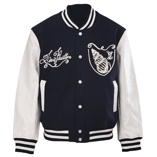 Louis Vuitton Conch Shell & Letter Embroidered Varsity Jacket | Nautical-Inspired Designer Outerwear & Luxury Streetwear