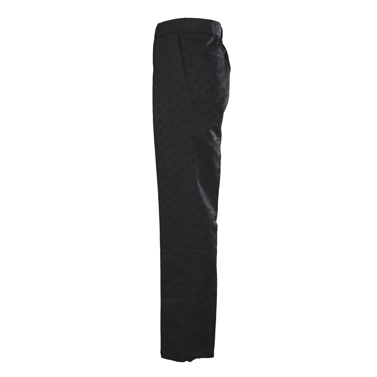Louis Vuitton Black Tonal Jacquard Wool Dress Trousers, Tailored-Fit Suit Pants with All-Over Woven Pattern and Streamlined Formal Styling