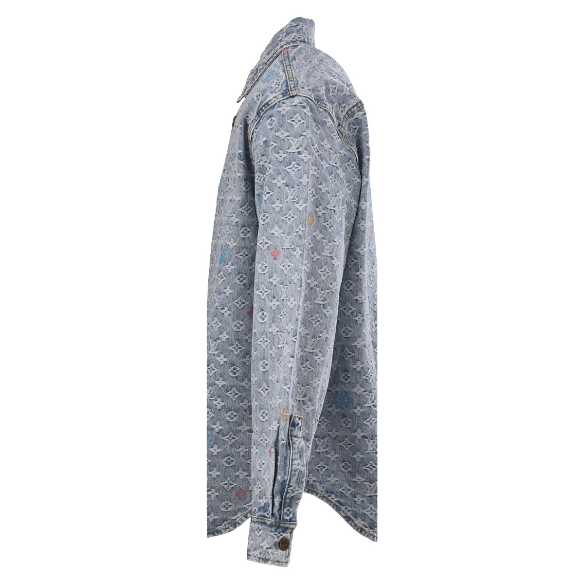 Louis Vuitton Monogram Jacquard Denim Shirt Jacket - Vintage Washed Light Blue Cotton Designer Shacket