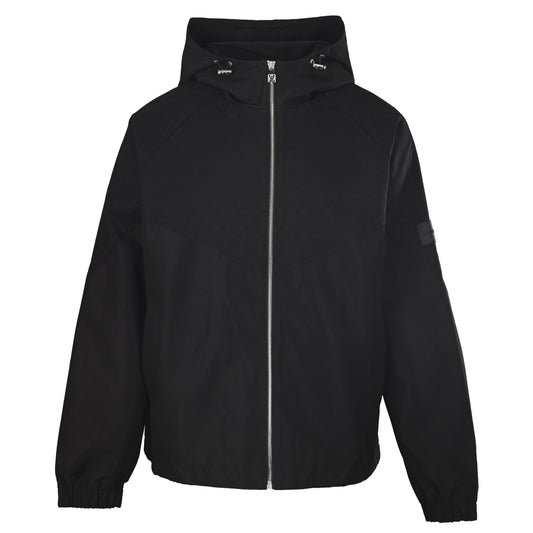 Louis Vuitton Black Lightweight Hooded Zip-Up Jacket with Tonal Panels, Silver-Tone Hardware and Back Logo Lettering for Travel and Casual Layering