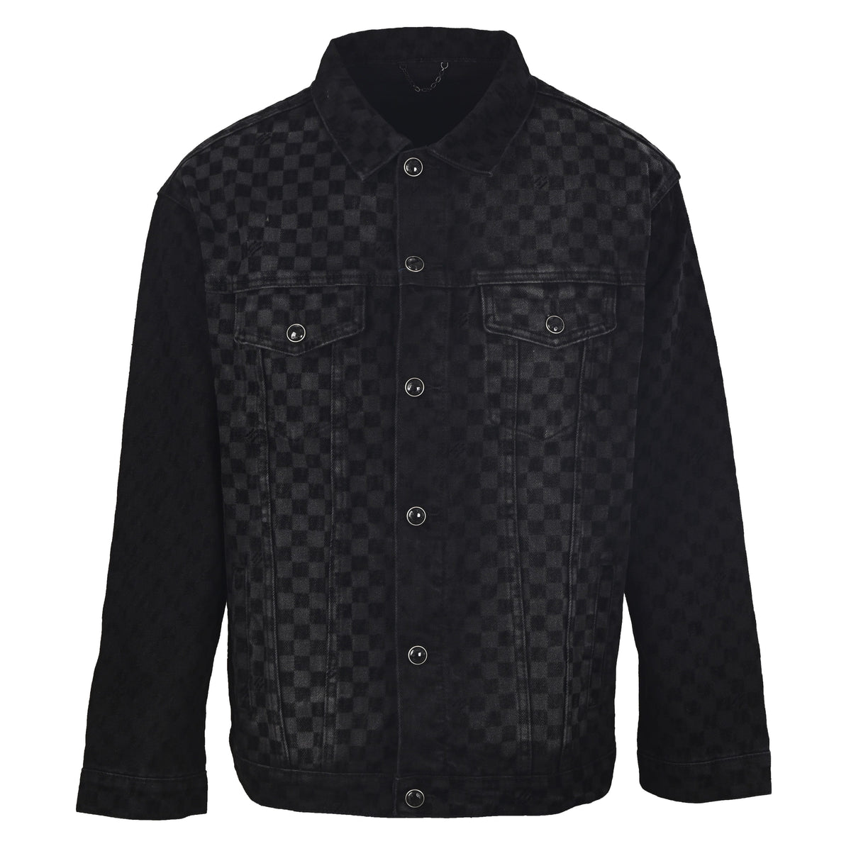Louis Vuitton Flocked Checkerboard Denim Jacket with Mosaic Panel Detailing | Designer Statement Streetwear