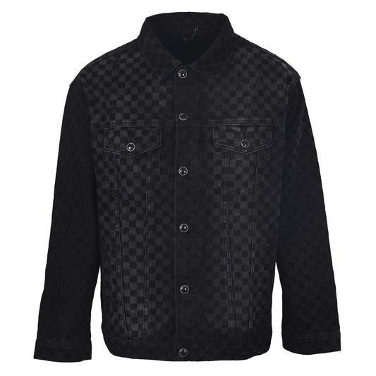 Louis Vuitton Flocked Checkerboard Denim Jacket with Mosaic Panel Detailing | Designer Statement Streetwear