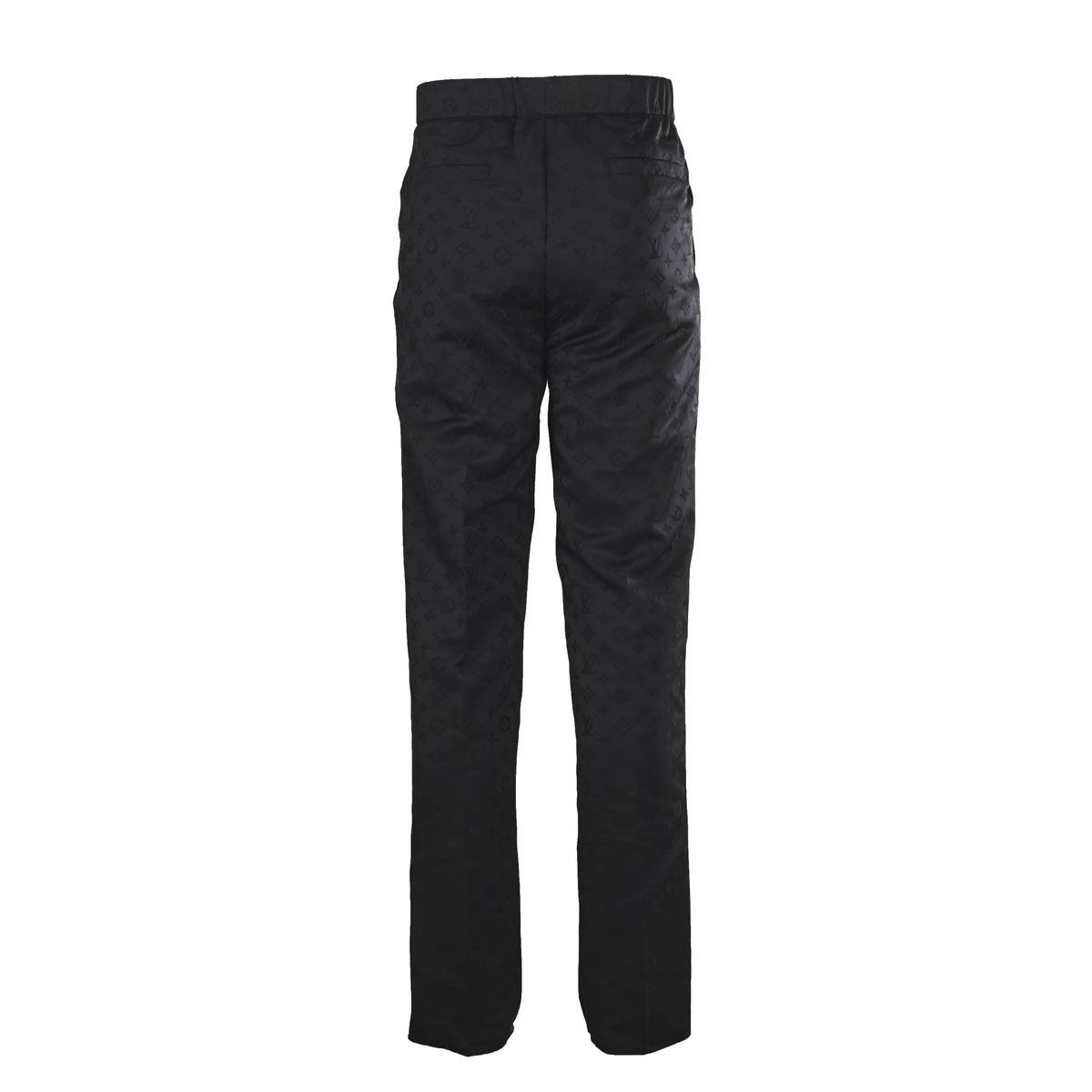 Louis Vuitton Black Tonal Jacquard Wool Dress Trousers, Tailored-Fit Suit Pants with All-Over Woven Pattern and Streamlined Formal Styling
