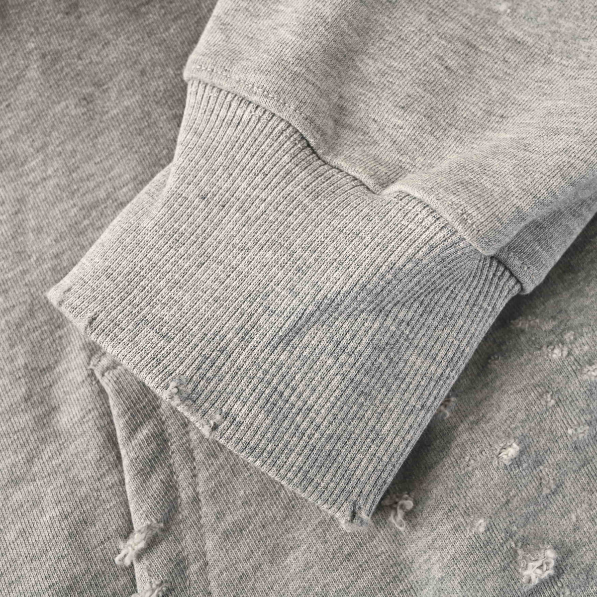 Louis Vuitton Washed Grey Floral Embroidered Hoodie, Heavyweight Cotton Pullover with Distressed Holes, Script Back Lettering and Kangaroo Pocket