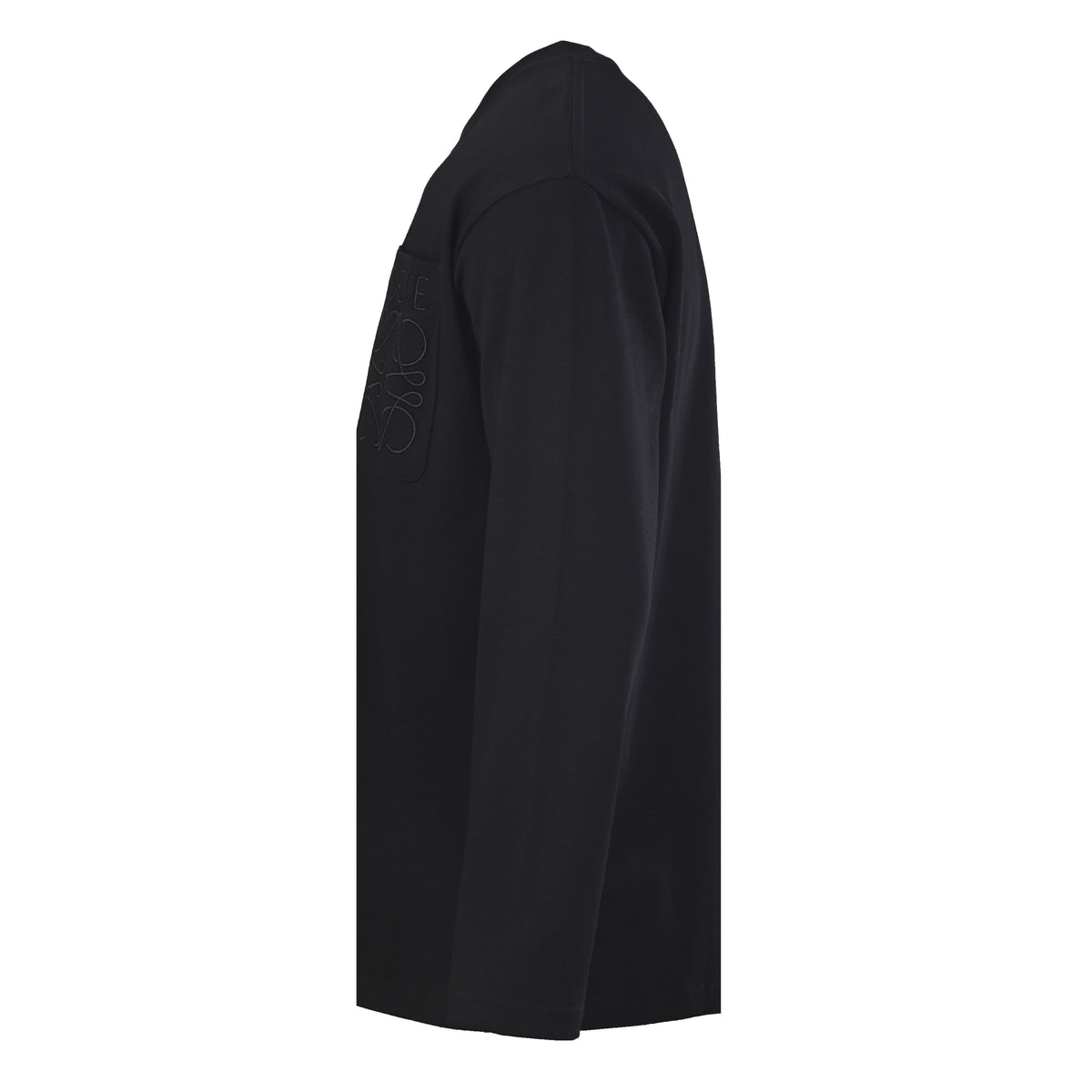 LOEWE Black Tonal Anagram Embroidered Long-Sleeve T-Shirt, Unisex Crewneck Tee with Subtle Chest Logo for Minimalist Casual Layering