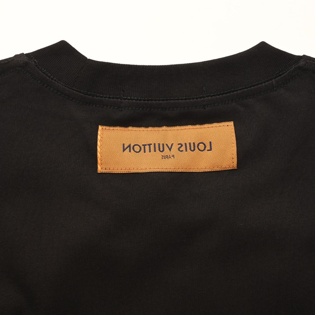 Louis Vuitton Black Lovers Embroidered Long-Sleeve T-Shirt, Unisex Cotton Crewneck with Multicolor Gradient Raised Logo and Back Neck Label