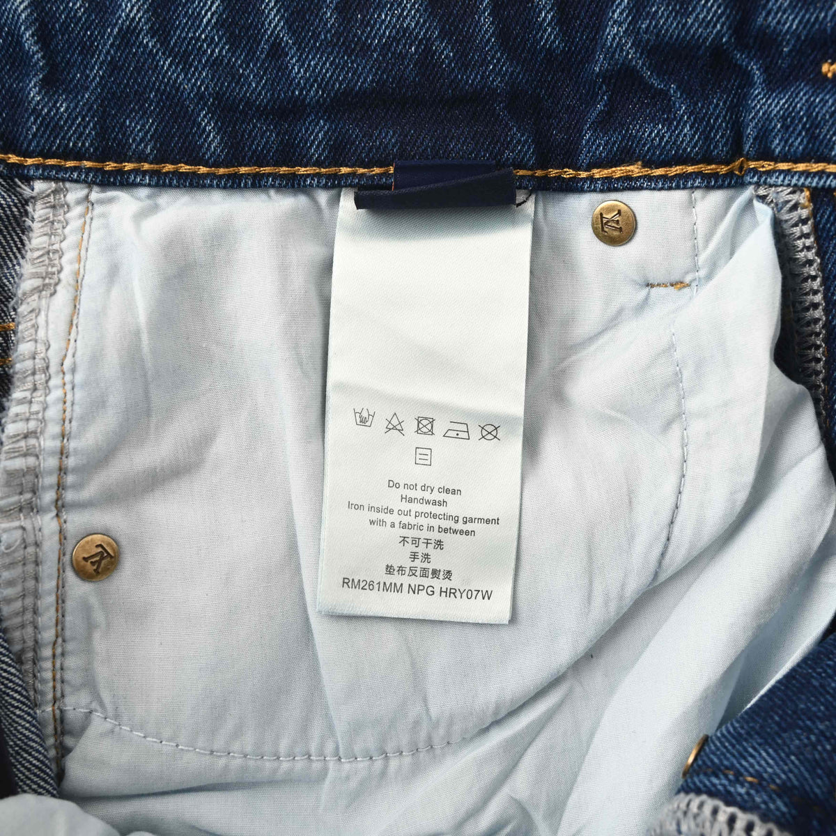 Louis Vuitton Washed Indigo Rhinestone Straight-Leg Jeans, Unisex Vintage-Look Denim Trousers with Scattered Sparkle and Five-Pocket Styling