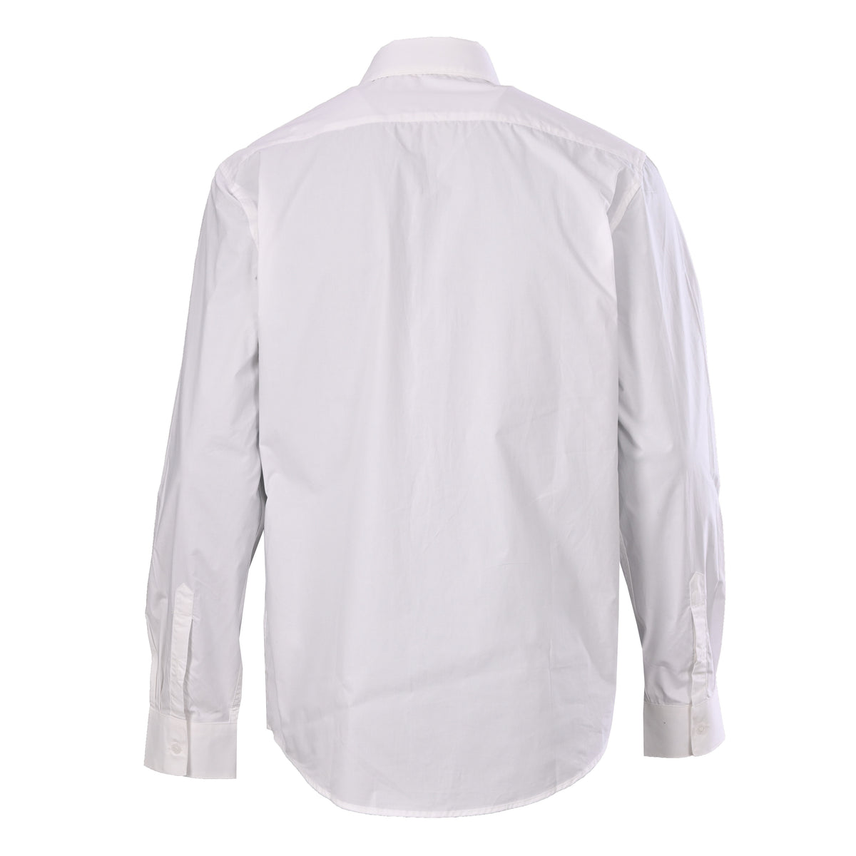 Louis Vuitton White Long-Sleeve Button-Up Shirt with Black Letter Embroidery, Drop-Shoulder Silhouette, Shell Buttons and Curved High-Low Hem