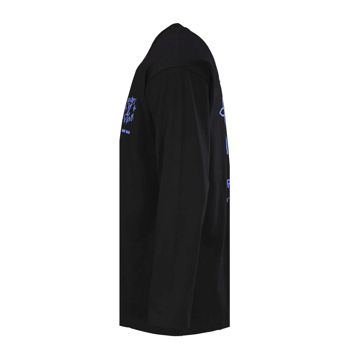 Louis Vuitton Black Dreamin' Man Graffiti Long-Sleeve T-Shirt, Unisex Heavyweight Cotton Crewneck with Blue-Violet Back Logo and Slogan Print
