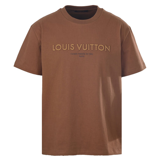 Louis Vuitton Brown Applique Embroidered Short Sleeve T-Shirt | Designer Casual Tee for Everyday Streetwear