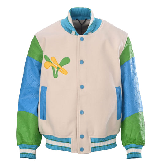 Louis Vuitton Duck Chenille Embroidered Varsity Jacket with Monogram Embossed Sleeves | Designer Streetwear & Collegiate Style