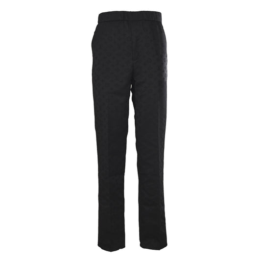 Louis Vuitton Black Tonal Jacquard Wool Dress Trousers, Tailored-Fit Suit Pants with All-Over Woven Pattern and Streamlined Formal Styling