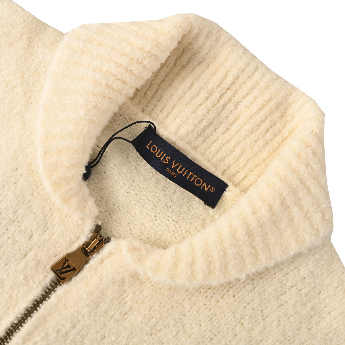 Louis Vuitton Script-Embroidered Wool Cardigan | Full-Zip Stand-Collar Sweater Jacket for Designer Casual Style