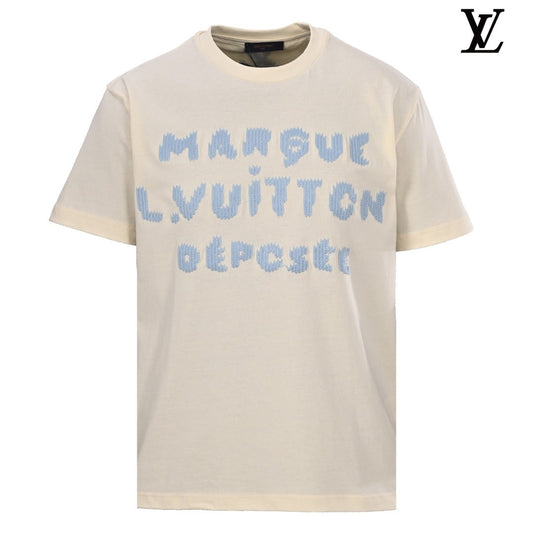 Louis Vuitton Cream Blue 3D Letter Logo Short-Sleeve T-Shirt